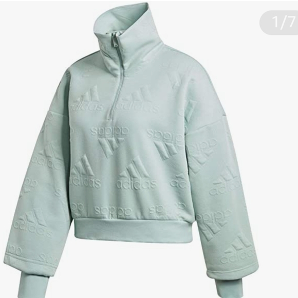 adidas Women's Aeroready Logo Jacquard Half-Zip Sweatshirt green tint in color - Picture 5 of 16